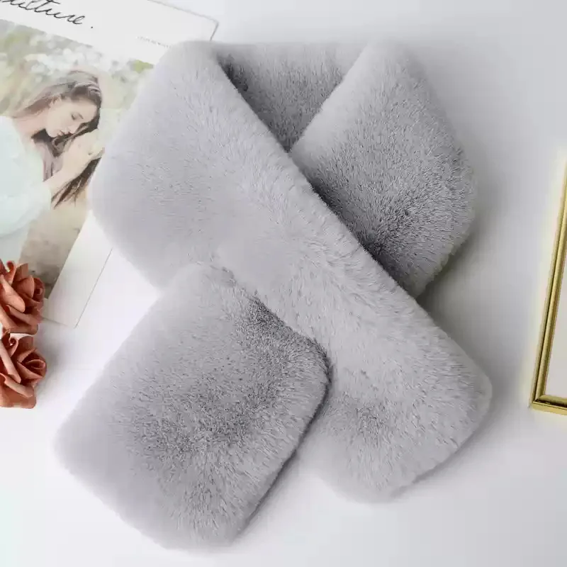 Cachecol de imitação de pele de castor tendência, grosso e quente, proteção de pescoço, acessório de pelúcia cruzado versátil de inverno feminino