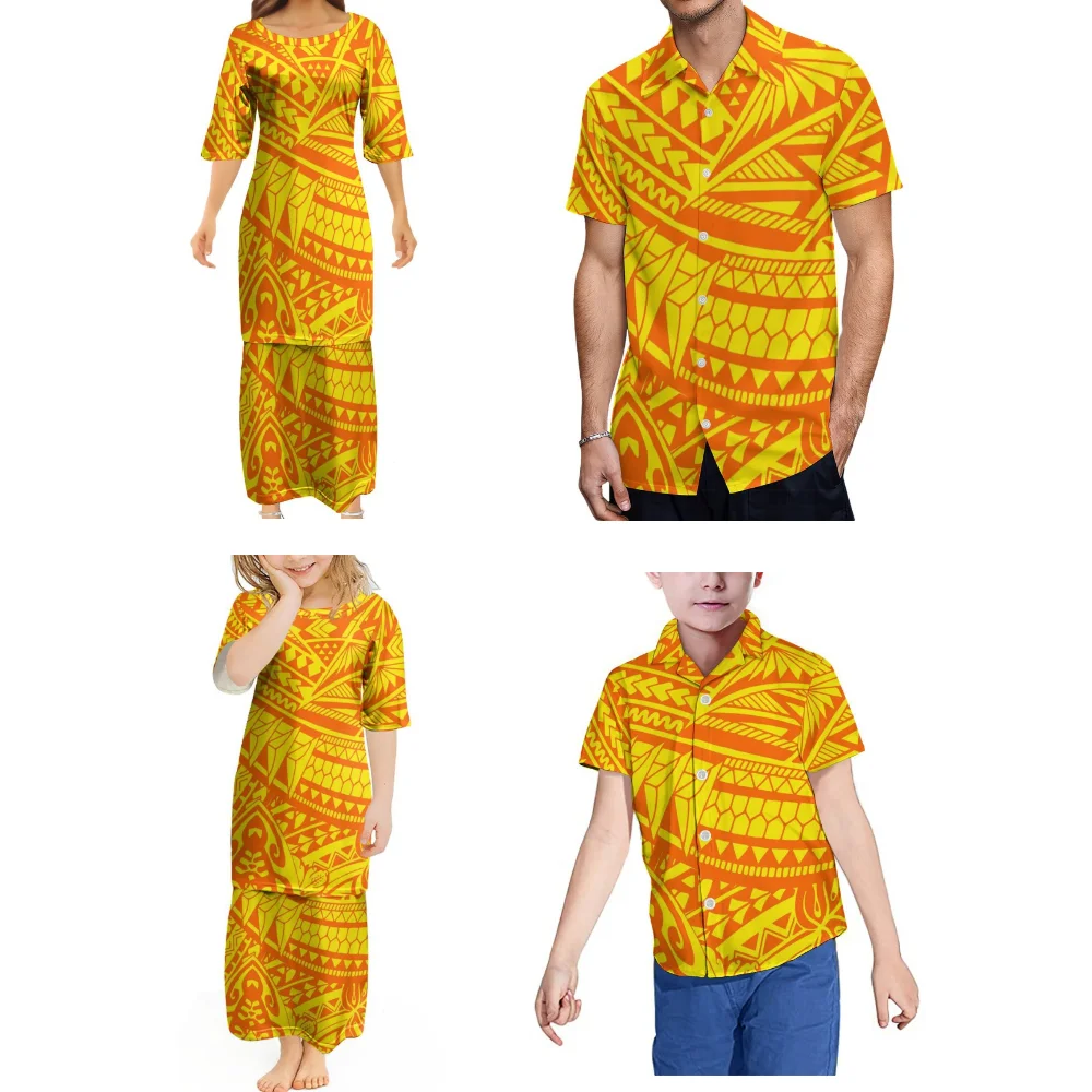 Summer Round-Neck Parent-Child Set High-End Custom Pattern Mother-Son Mother-Daughter Family Set Polynesian Family Set Shirt