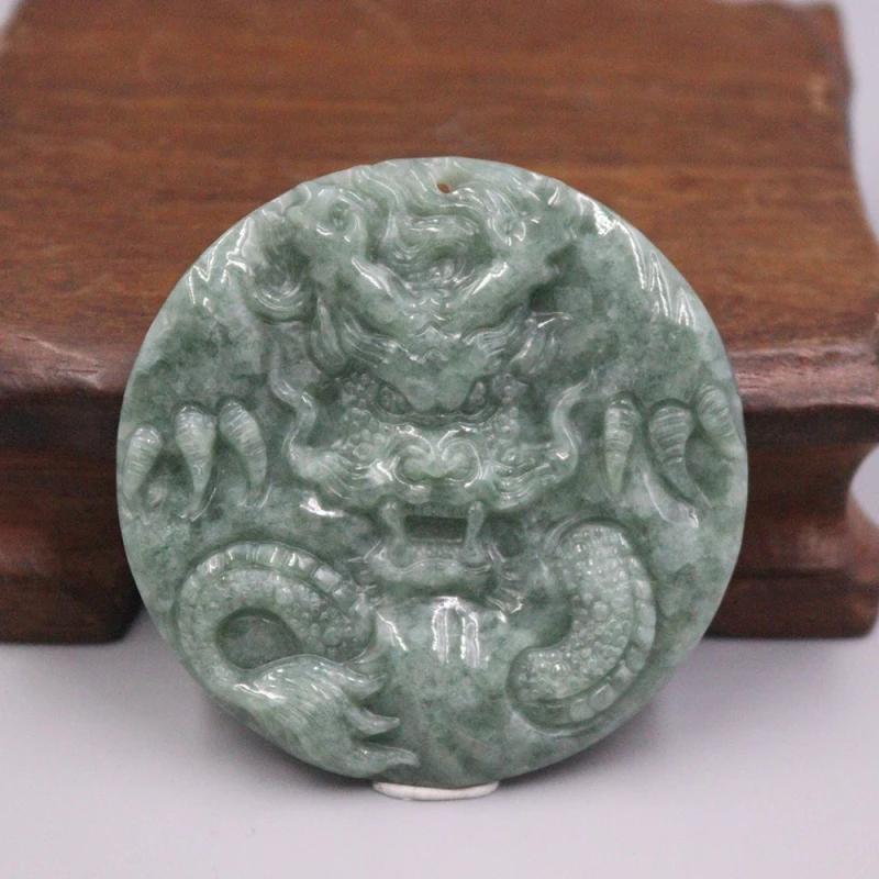 

Natural Grade A Jade Jadeite Men Women Best Gift Lucky Carved Dragon Round Pendant