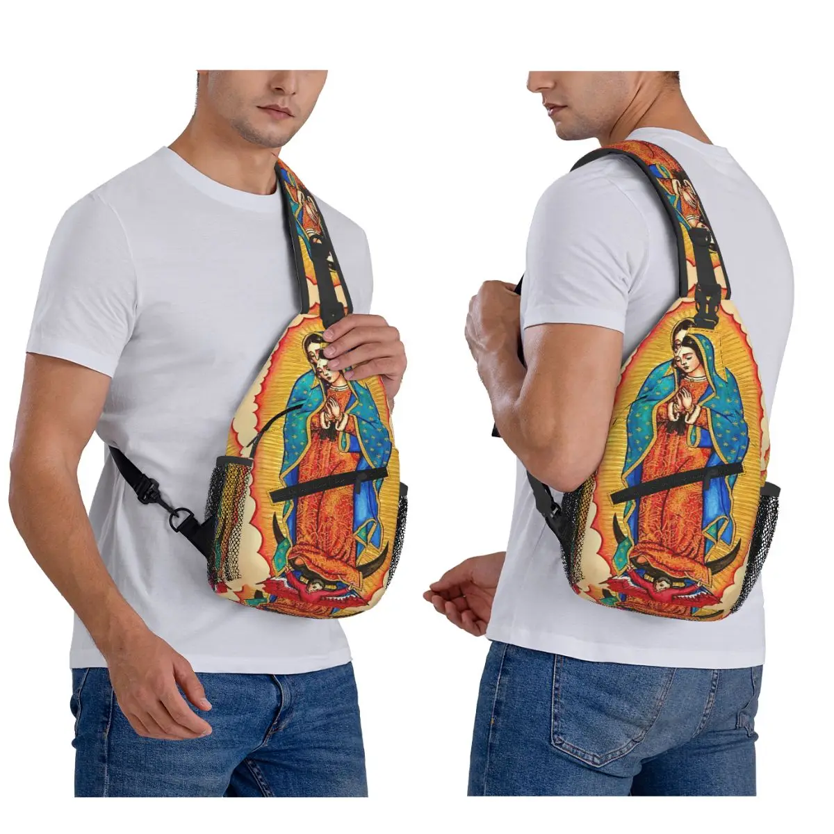 

Virgin Of Guadalupe Mexico Catholic Virgin Mary Chest Bag Men Sling Crossbody Backpack Chest Bag Traveling Daypack Shoulder Bag