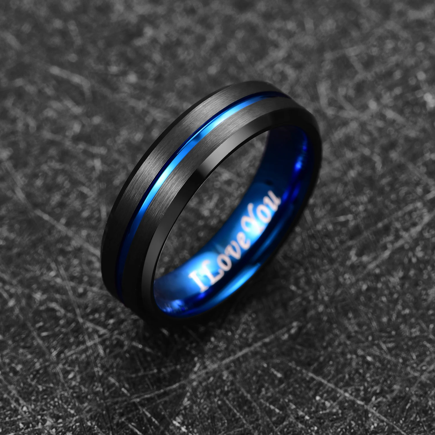 Men\'s Tungsten Carbide Ring Blue+Black Tungsten Steel Ring Beveled Edge Wedding Band 10mm 8mm 6mm 4mm Size 7-17 Comfort Fit