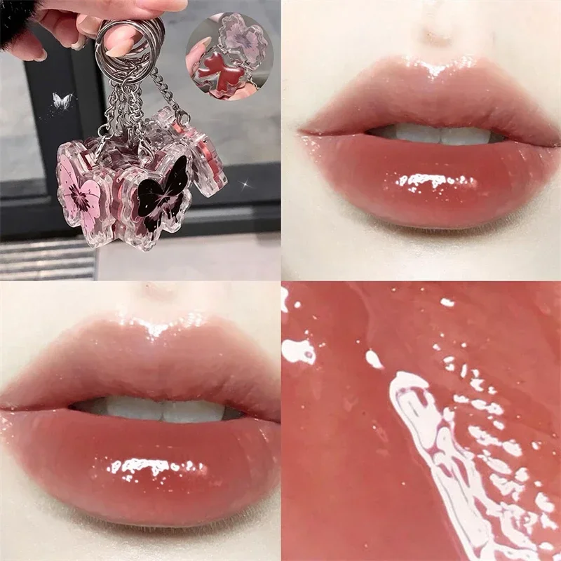 Brillo de labios de agua de espejo de gelatina de mariposa, bálsamo labial hidratante portátil, lápiz labial líquido impermeable, brillo de labios, maquillaje cosmético coreano