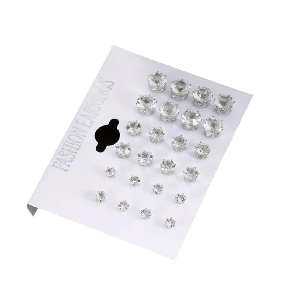 12 Pairs Set Stainless Steel Silver Color CZ Stud Earrings with Gemstone Buds Round Earrings Jewelry Accessories Unisex image 5