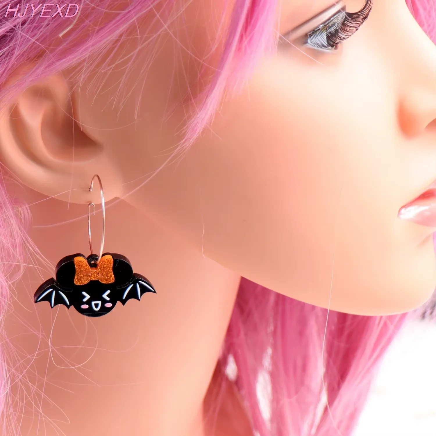 Halloween Christmas Mardi Gras Valentine's Day Mouse Head Dangle Earrings Holiday Glitter Pink Acrylic