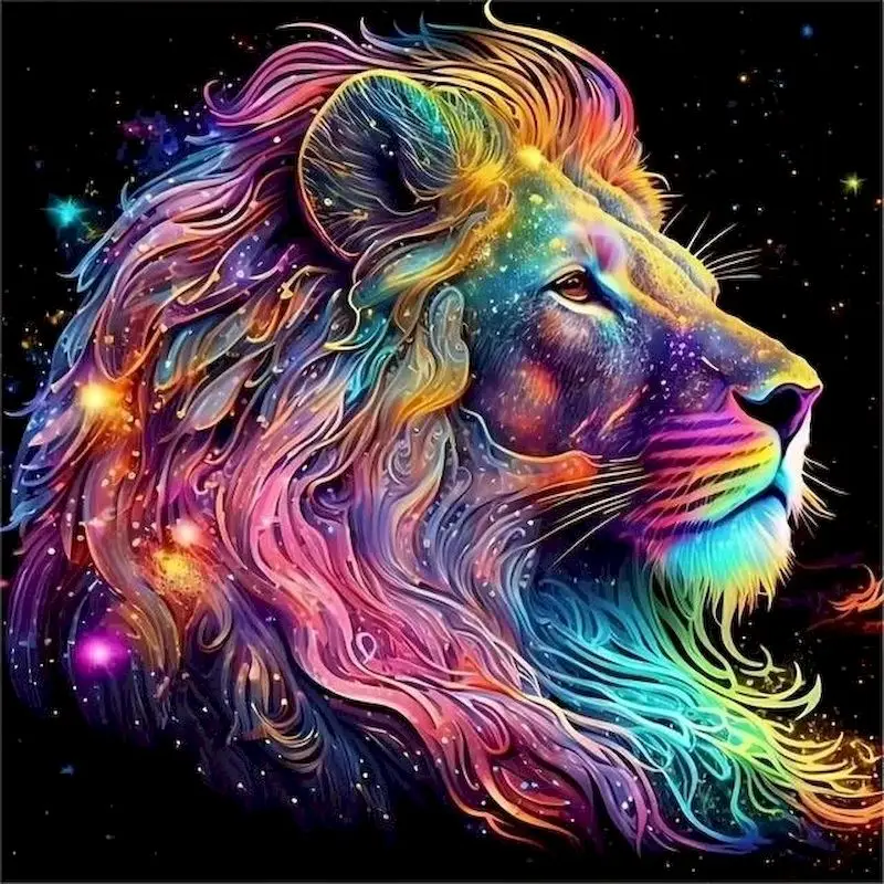 

5D DIY Diamond Painting Kit Psychedelic Rainbow Lion Full Drill Cross Stitch Embroidery Mosaic Picture Wall Art Home Decor