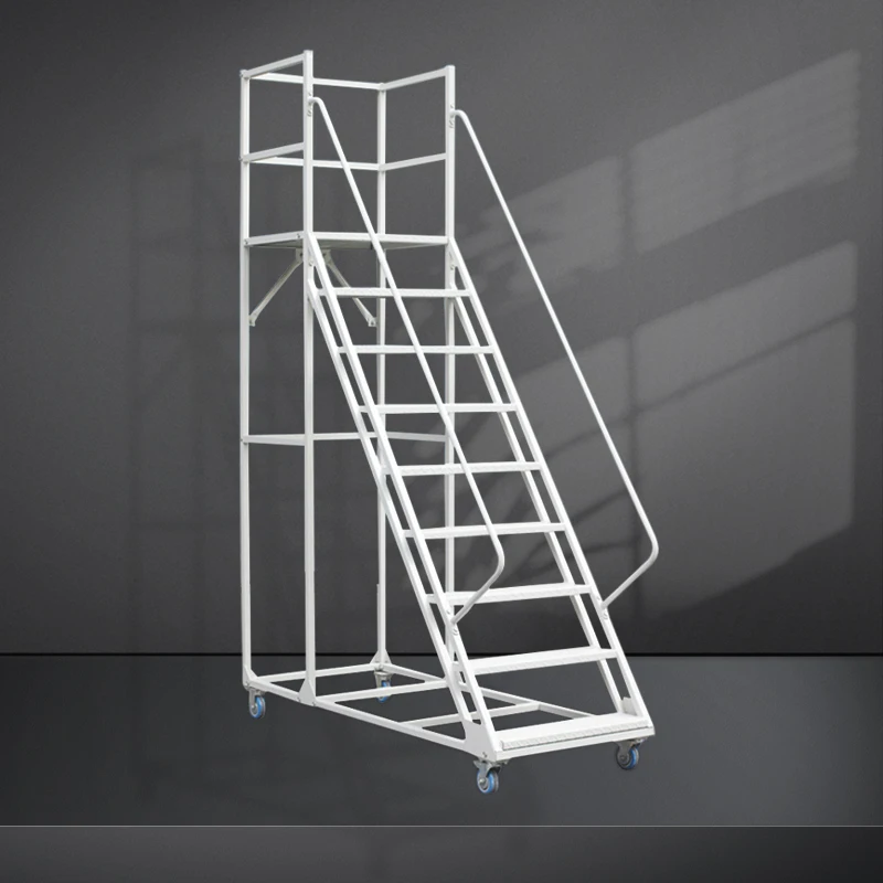 Warehouse Portable Rolling Mobile Work Platform Cold-rolled Steel Ladder with Handrail Steel Ladder Industrial Ladder