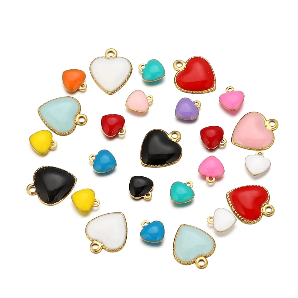 20 piezas de acero inoxidable, esmalte Multicolor, corazón, pequeños dijes chapados en oro, DIY, collar, pulsera, materiales para hacer joyas, venta al por mayor