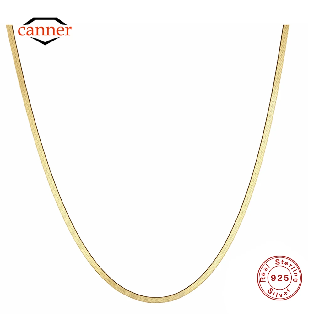 CANNER 925 srebrny błyszczący łańcuszek naszyjnik dla kobiet 18K Gold minimalizm prosty naszyjnik szlachetna biżuteria wykwintny prezent na przyjęcie