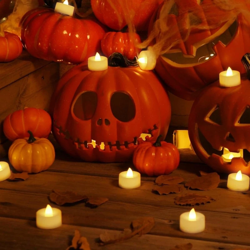 

Halloween LED Candle with Battery Flameless Warm Light Tealight Wedding Table Decor Candles Haunted House Party Atmosphere Tool