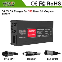 13S 48V 54.6V 5A Lithium Battery Charger For Ebike Kick Scooter E-motorcycle With Charger Plug DC5521 XLR-3PIN M16 Optional