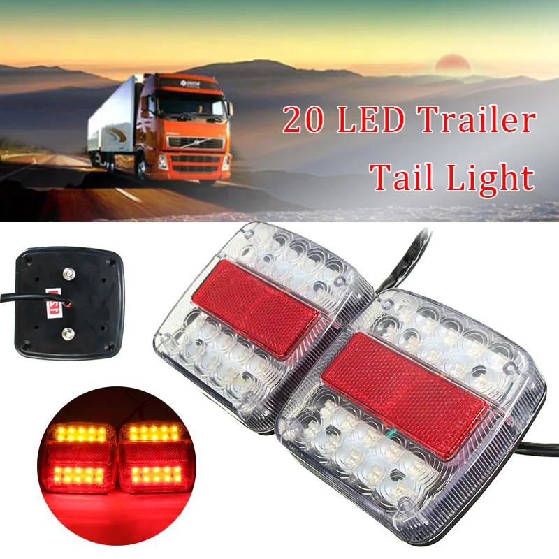 2X 12V 20 LED Tail Light Turn Signal Rear Brake Light Number License Plate For Car Truck Trailer Caravans UTE Campers ATV E-mark