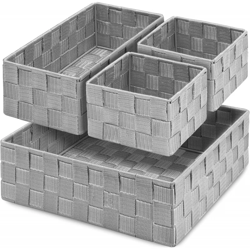 

Posprica Drawer Organizer Bins,Woven Strap Storage Box Cube Basket Containers Divider for Organizing drawers, Shelves, Closets,