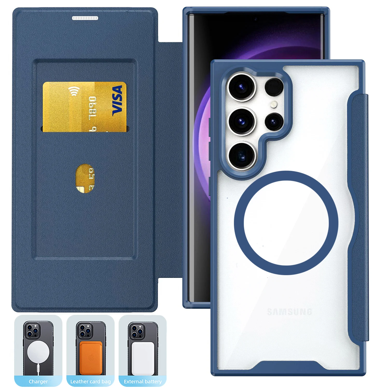 Luxury Flip Slot Card Wallet Magnetic Case For Samsung Galaxy S26 Ultra S25 S24 S23 Plus For Magsafe Wireless Charging Cover