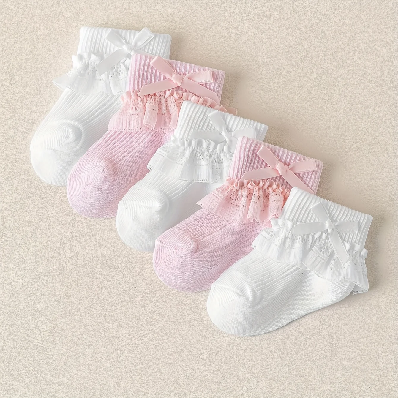 

5 pairs of baby girl socks spring and summer girl elastic socks baby princess bud stockings sweet bow socks, comfortable and ele