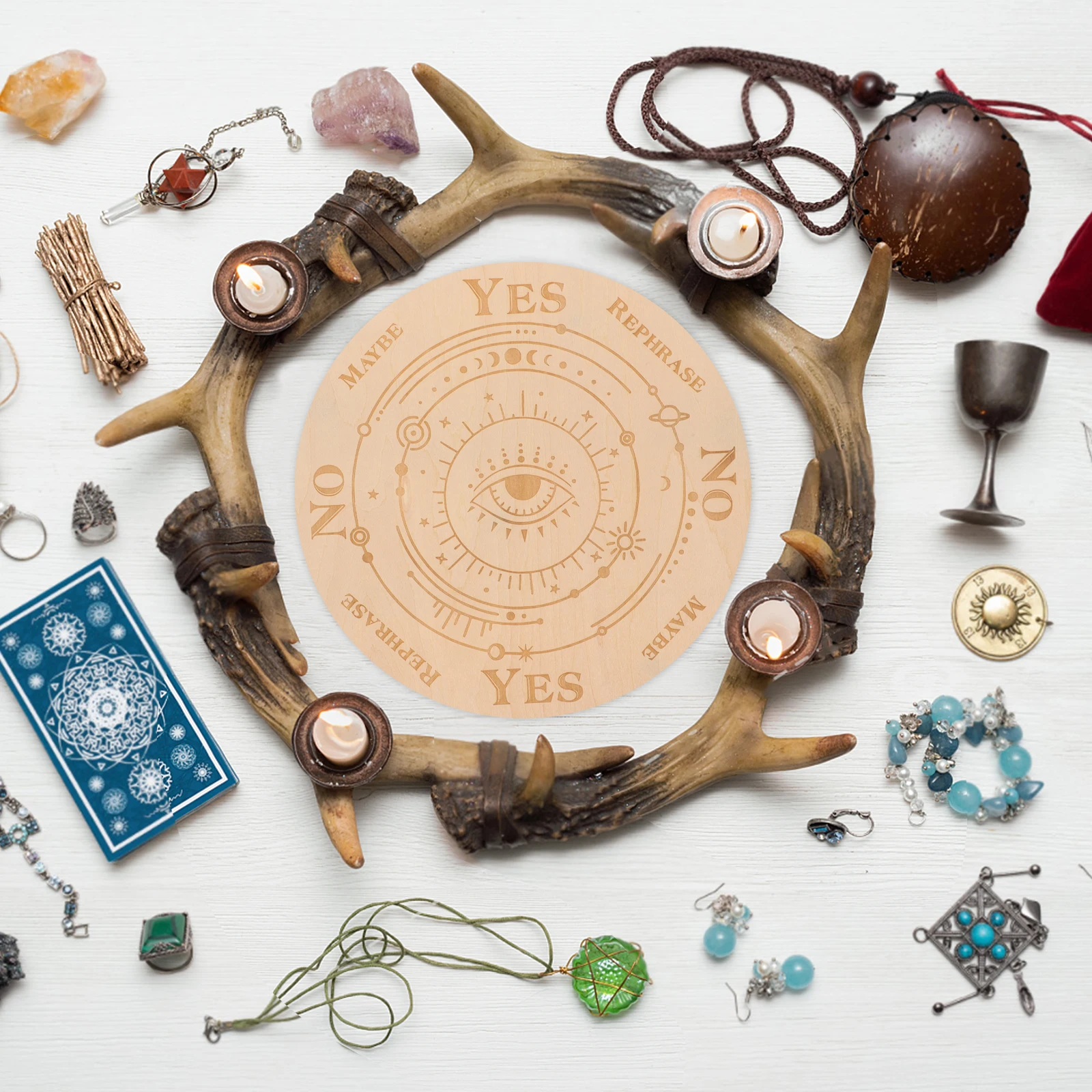 

Wooden Board Evil Eyes Pendulum Witch Divination Game Smooth Surface Craft Geometry Pattern Home Tarot Fortune
