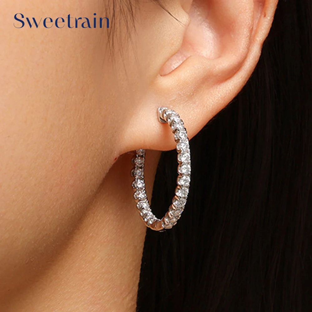 

2.5mm Full Moissanite Hoop Earrings for Women 100% 925 Sterling Silver Hoops Earrings Hypoallergenic Wedding Party Jewelry