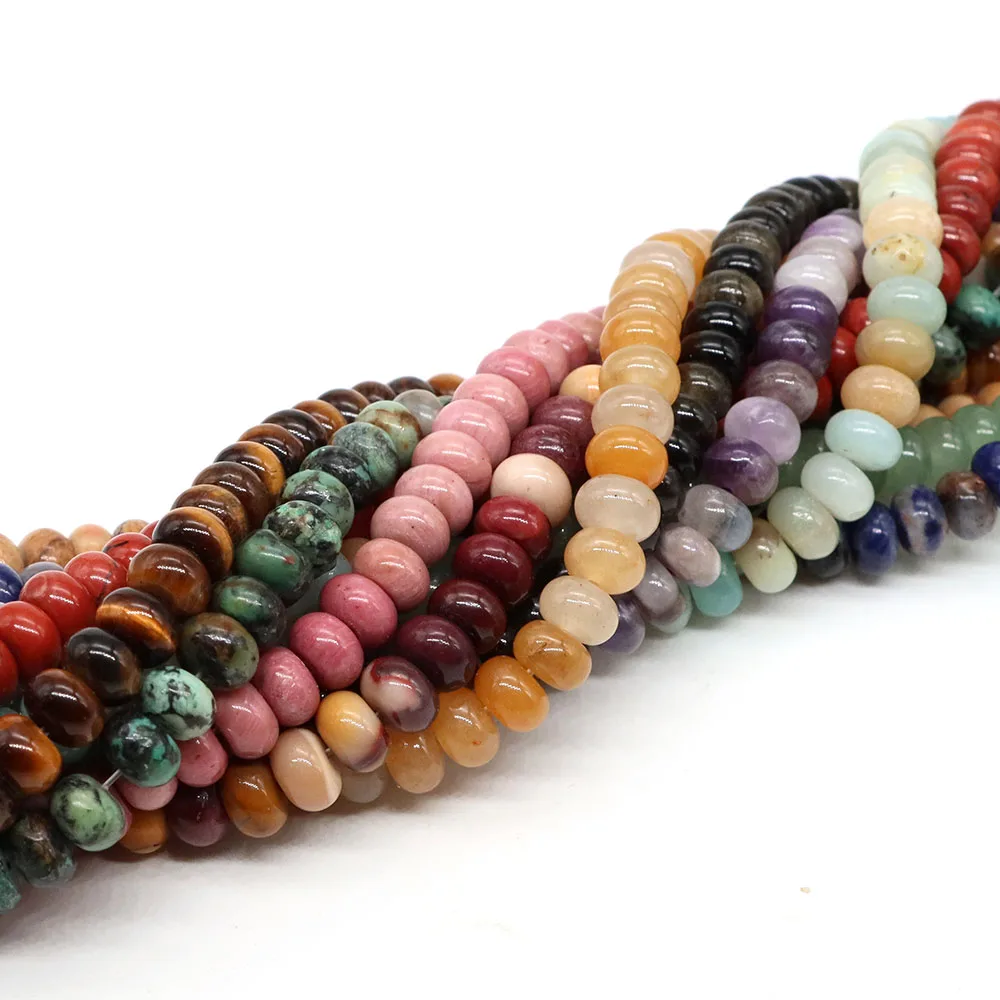 5x8 مللي متر Rondelle شكل الحجر الطبيعي الخرز جمشت Agates Jades الكوارتز شقة مستديرة خرزة مباعدة لصنع المجوهرات أساور يدوية #6