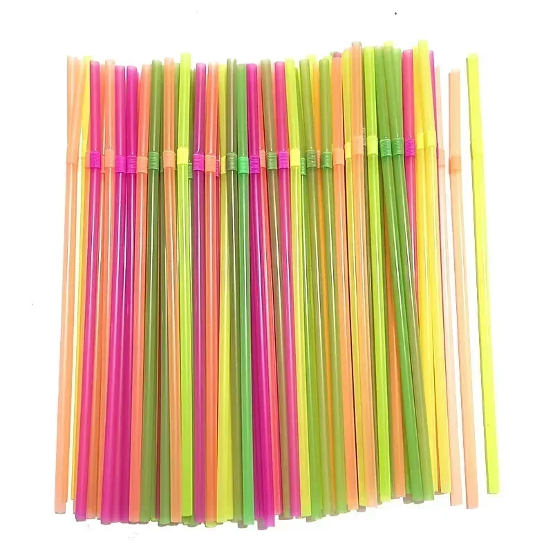 100Pcs Colorful Disposable Plastic Curved Drinking Straws Wedding Birthday Party Bar Drink Plastic Straws Bubble Tea Straw