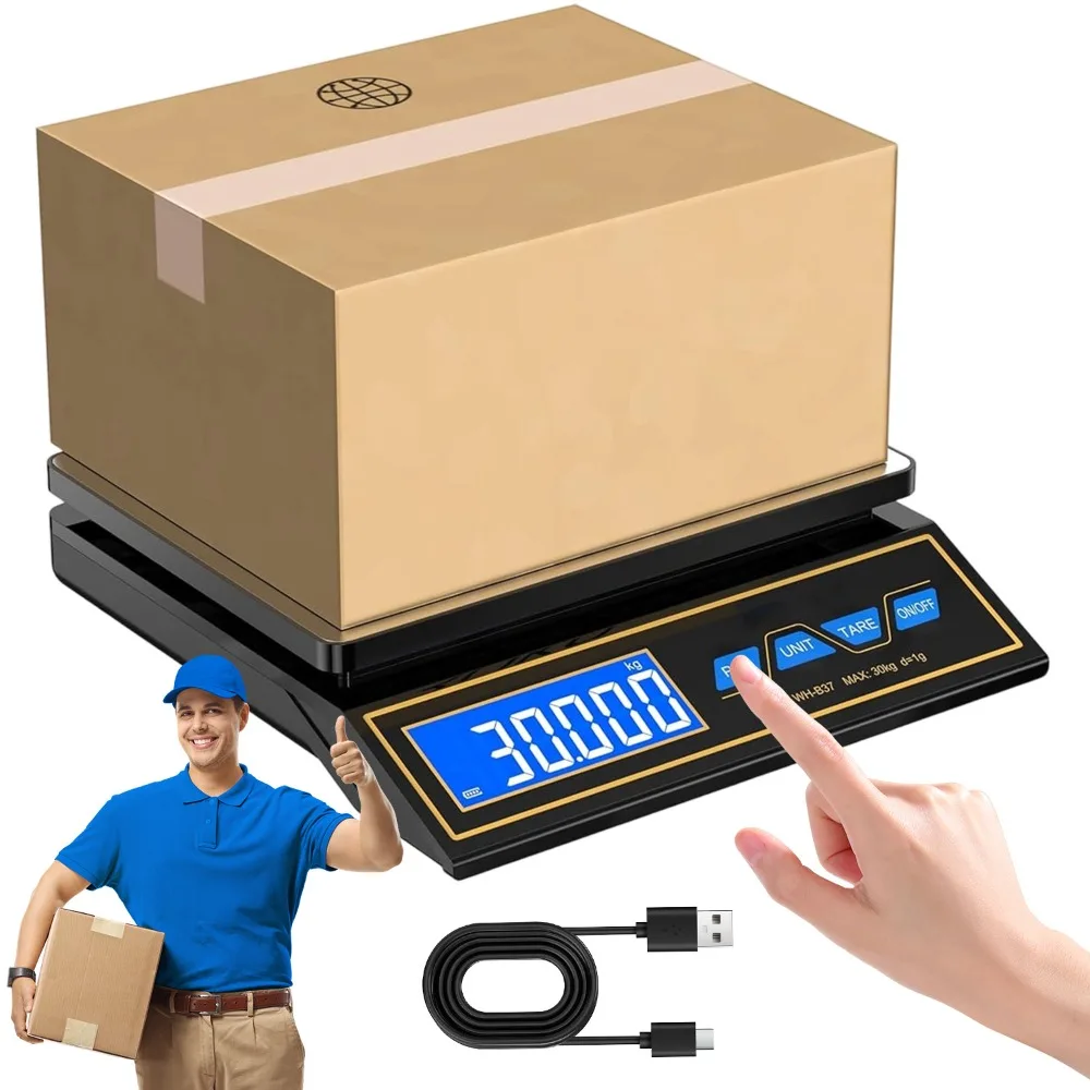 1 balance plateforme de grande capacité de 30 kg, avec 9 types de balances numériques avec différentes unités de poids, convient aux entrepôts, aux services commerciaux et à d'autres contextes.
