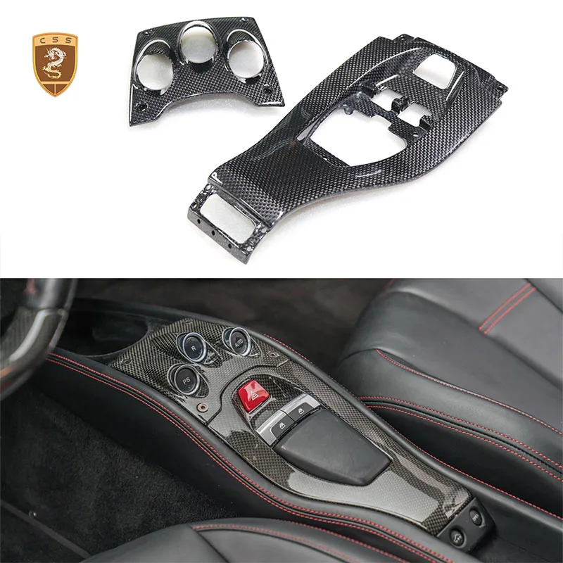 Conjunto de 2 Peças Painel de Controle Central do Carro para Mudança de Marcha em Fibra de Carbono Seco Acessórios de Decoração Interior para Ferrari 