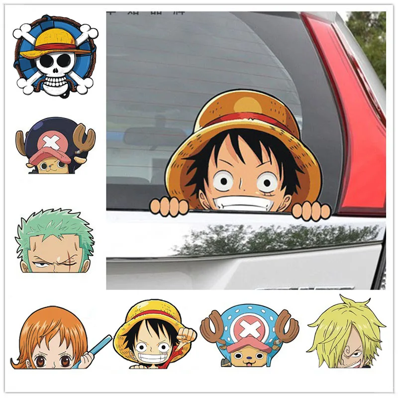 One Piece Anime Car Stickers Cartoon Luffy Joe Bassolo Back Car Rear Window Scratch Stickers Reflective Waterproof Stickers