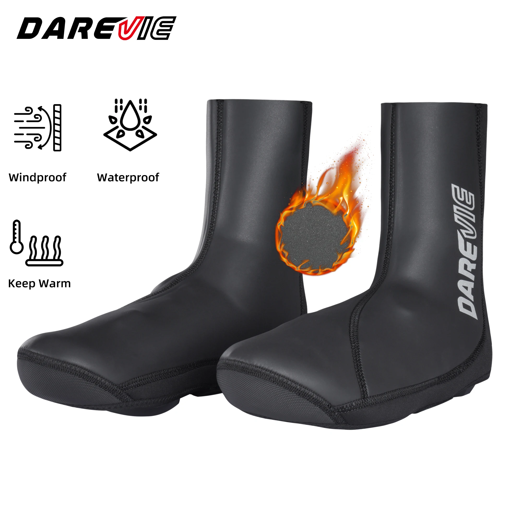 DAREVIE Couvre-chaussures de cyclisme imperméables et antidérapants, couvre-chaussures de cyclisme, vtt, route, extérieur, coupe-vent, Leggings de cyclisme d'hiver, hiver