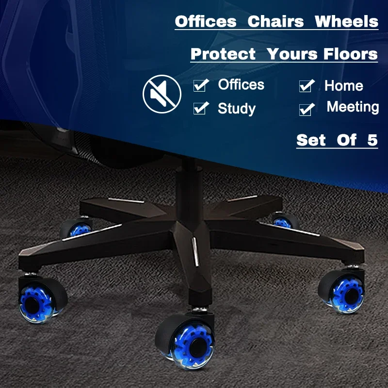 5 Pcs 2-inch PU Transparent Double Wheel Furniture Casters With Snap Ring For Office Chairs