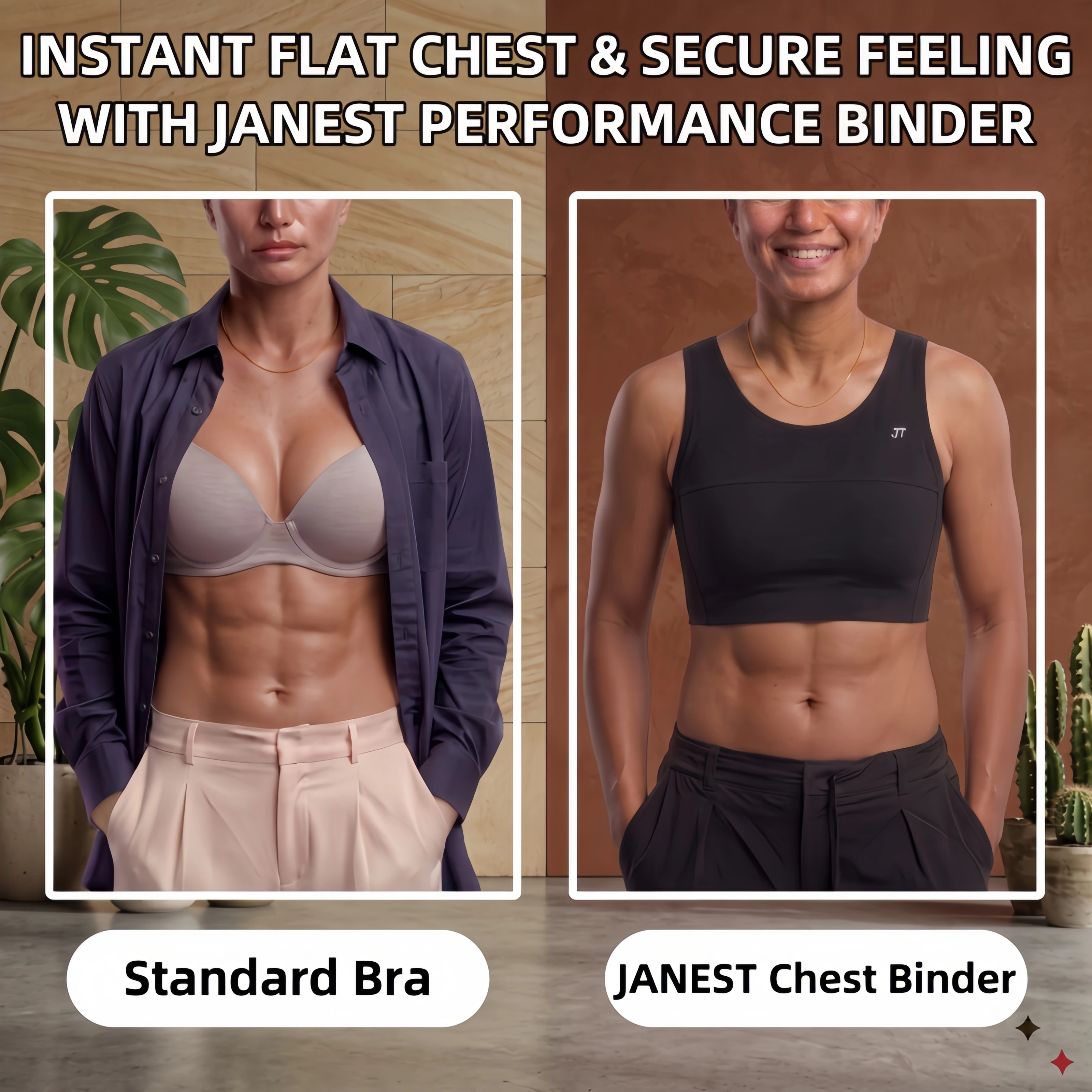 Janest Seamless Compression Chest Binder Wide Strap No Roll Hem Front Bandage Women Breast Minimizer Binder Top 4 Colors S-6XL