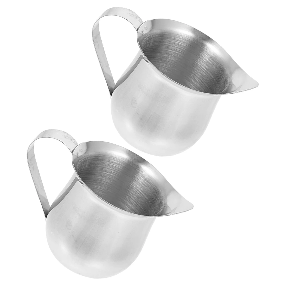 Taza de leche de acero inoxidable, dispensador de jarabe de café, servidor, capuchino, salsa, barco con tapa, jarra para espumar Espresso, crema, 2 uds.
