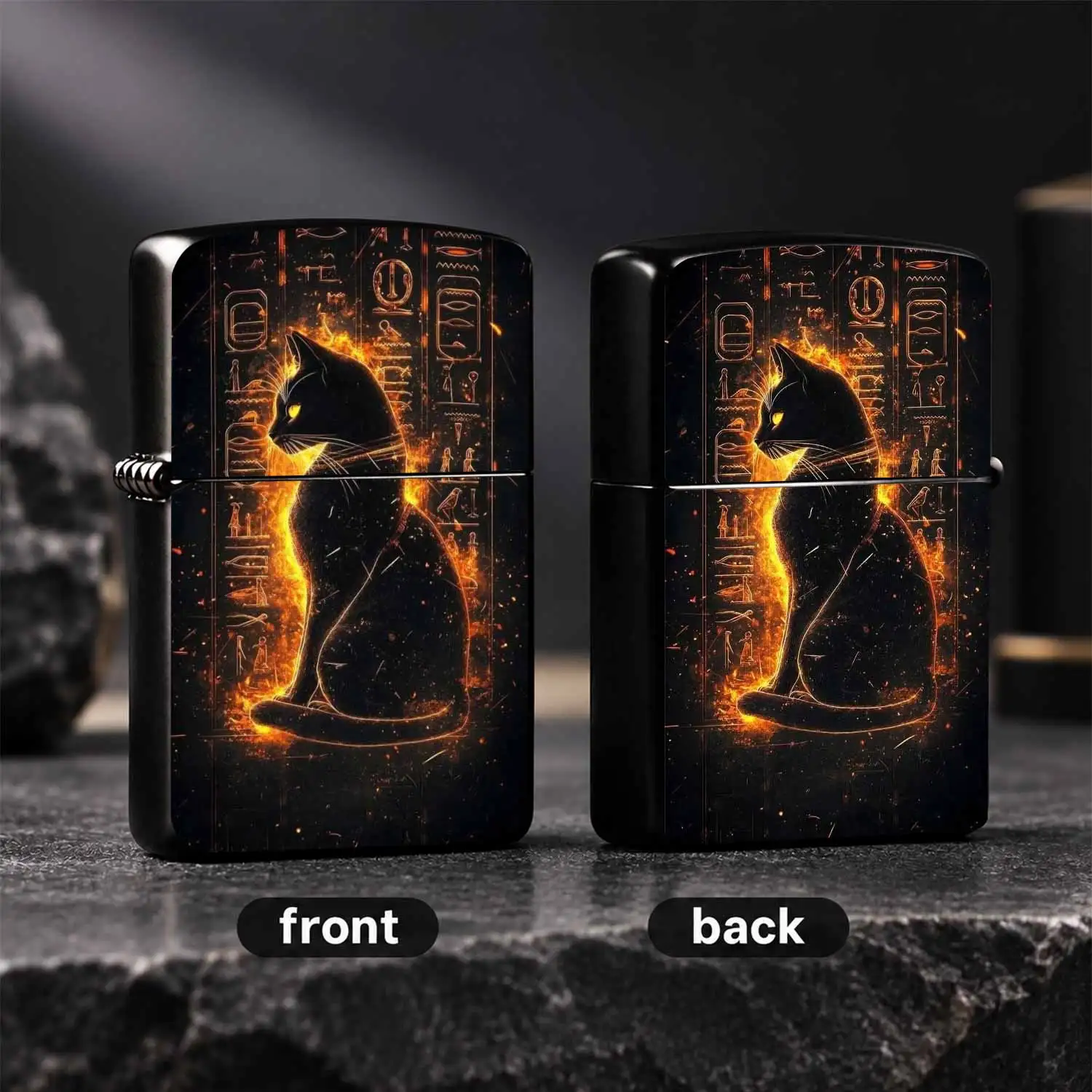 Ancient Egyptian Mysterious Bastet Black Cat Themed Lighter, Retro Aesthetic Hieroglyph Decoration Design, Portable Daily Carry Ignition Item, Exquisite Unique Gift For Friends, Multi-Scene Compatible Practical Decorative Collectible With P