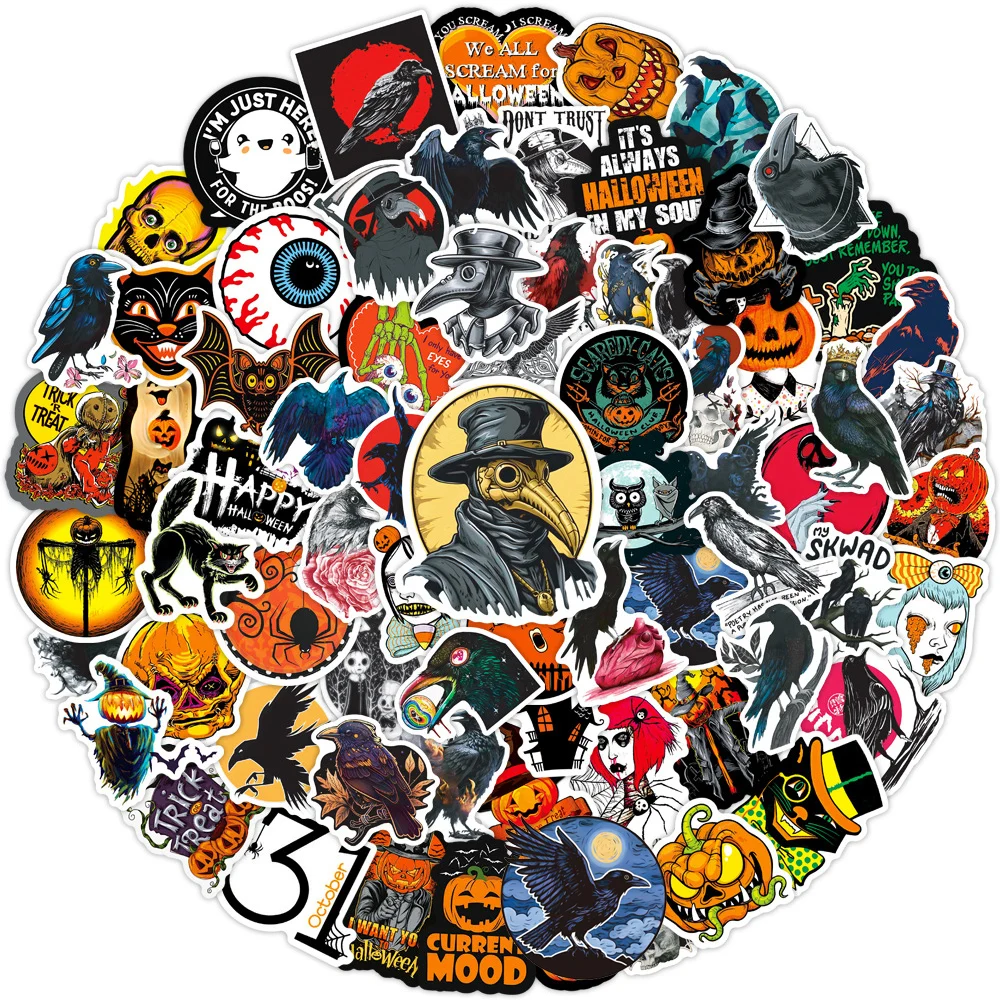 10/30/50/100pcs Halloween Horror Stickers Goth Grunge Pumpkin Ghost Cartoon Cool Decals Graffiti Motorcycle Skateboard Laptop