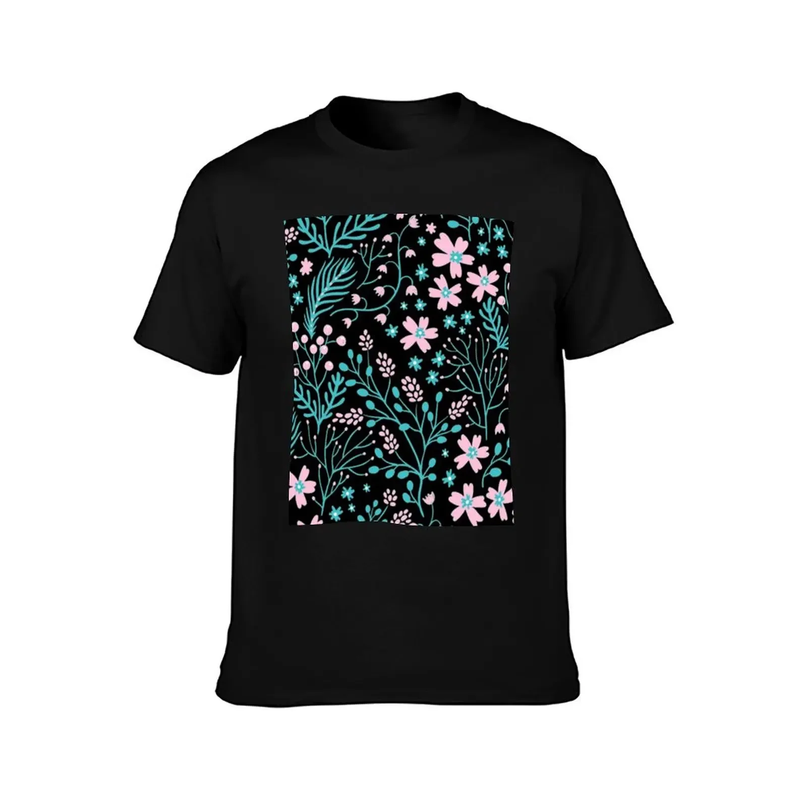 Pink and Teal Floral Pattern T-Shirt luxury designer football t shirt T-shirts oversize graphic shirts mens vintage t shirts