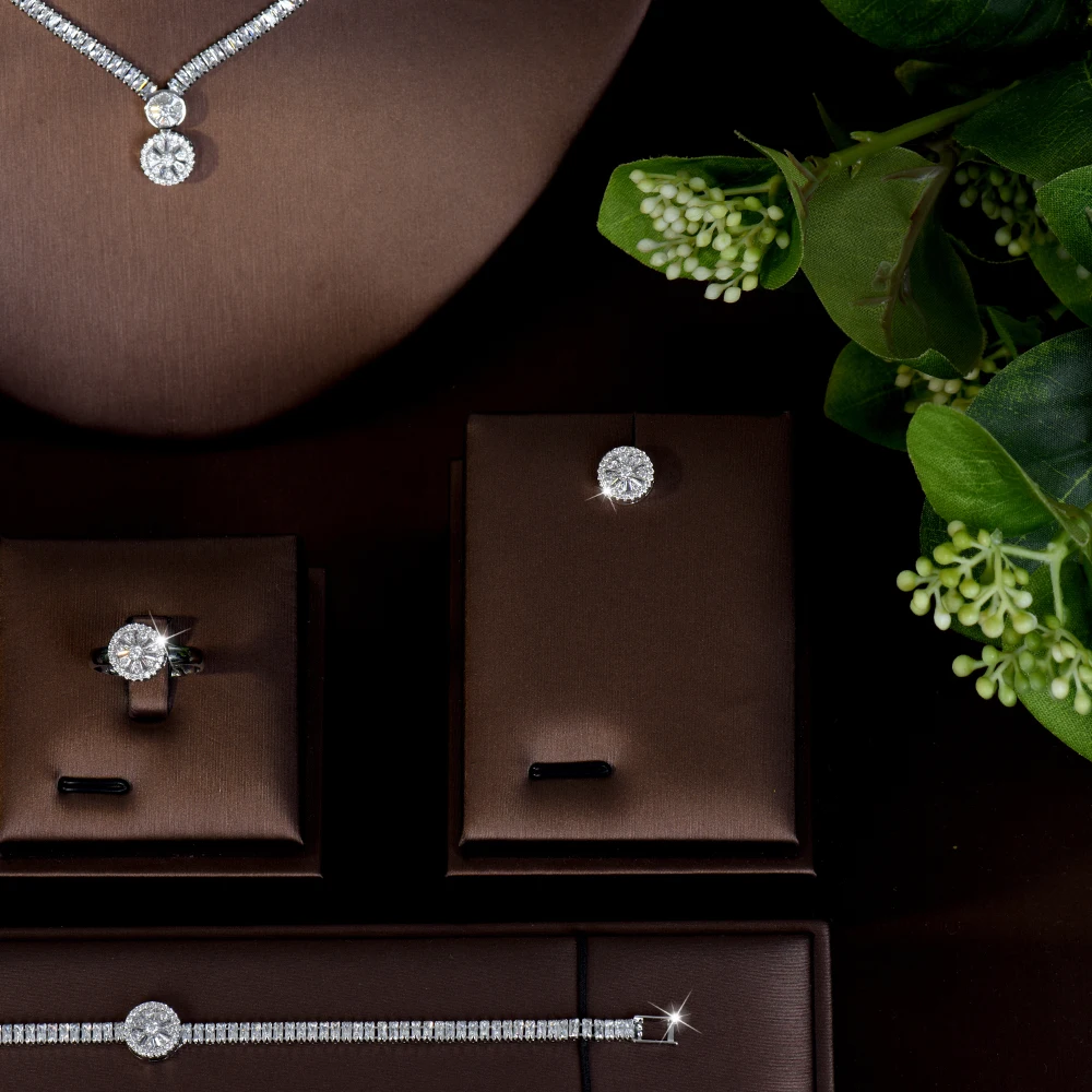 

HIBRIDE Classic Cute Round Simple Necklace Earrings Bracelet Light Luxury Jewelry Set Wedding Festival Dubai Women Gift S-818