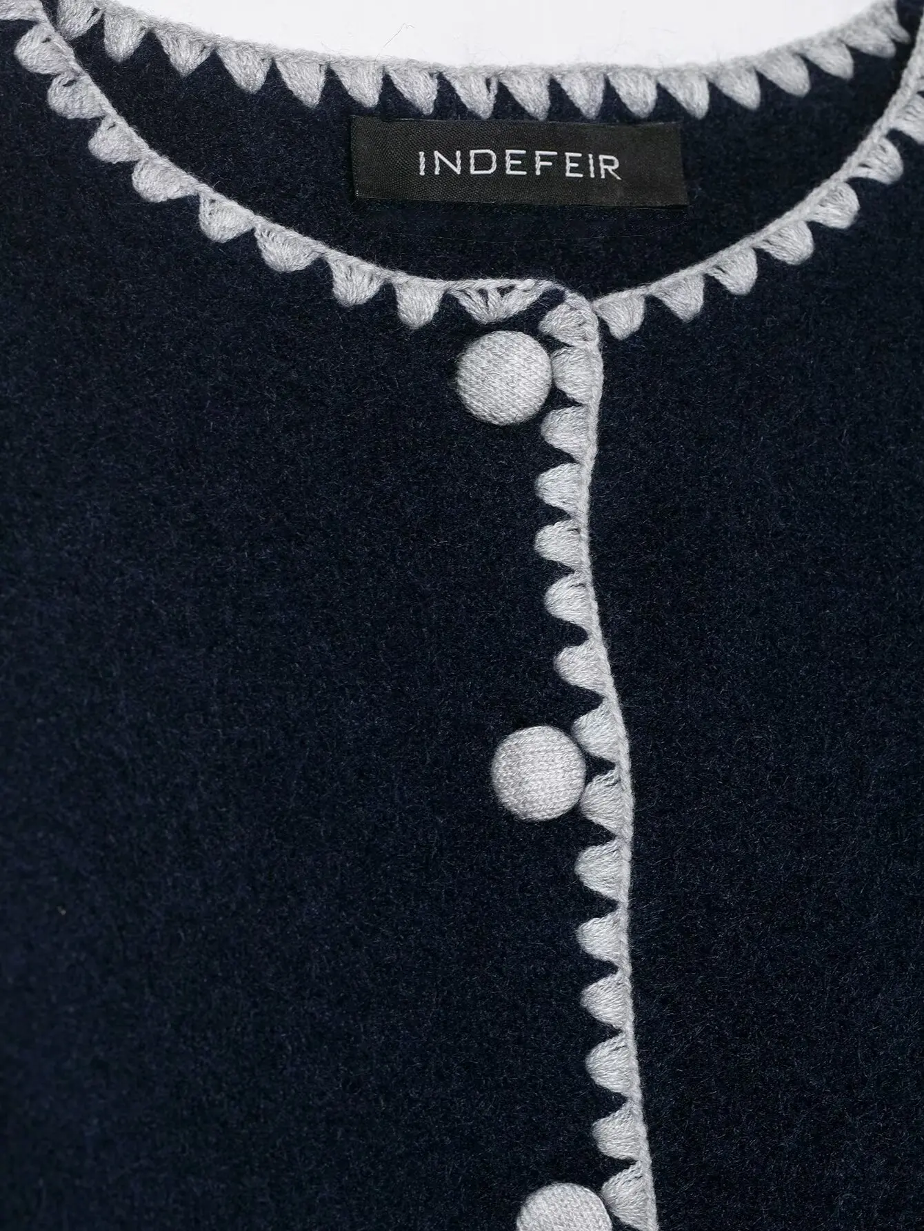 HH امرأة الشتاء موضة الجولة الرقبة الدانتيل والتطريز الديكور واحدة الصدر طويلة الأكمام محبوك سترة الإناث سليم صالح معطف #6