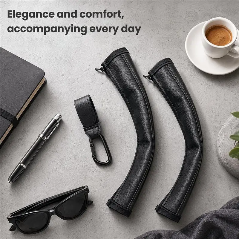 CYGJ-PU Leather Protective Cover For Stroller Accessories, Bumper Bar Cover Universal Armrest Handle Covers With Hooks