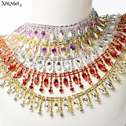 Red Rhinestone Horse Eye Tassel Fancy Clothing Diamond Chain Fringe Crystal Decorative Trim Sew on Wedding Dress Accessories