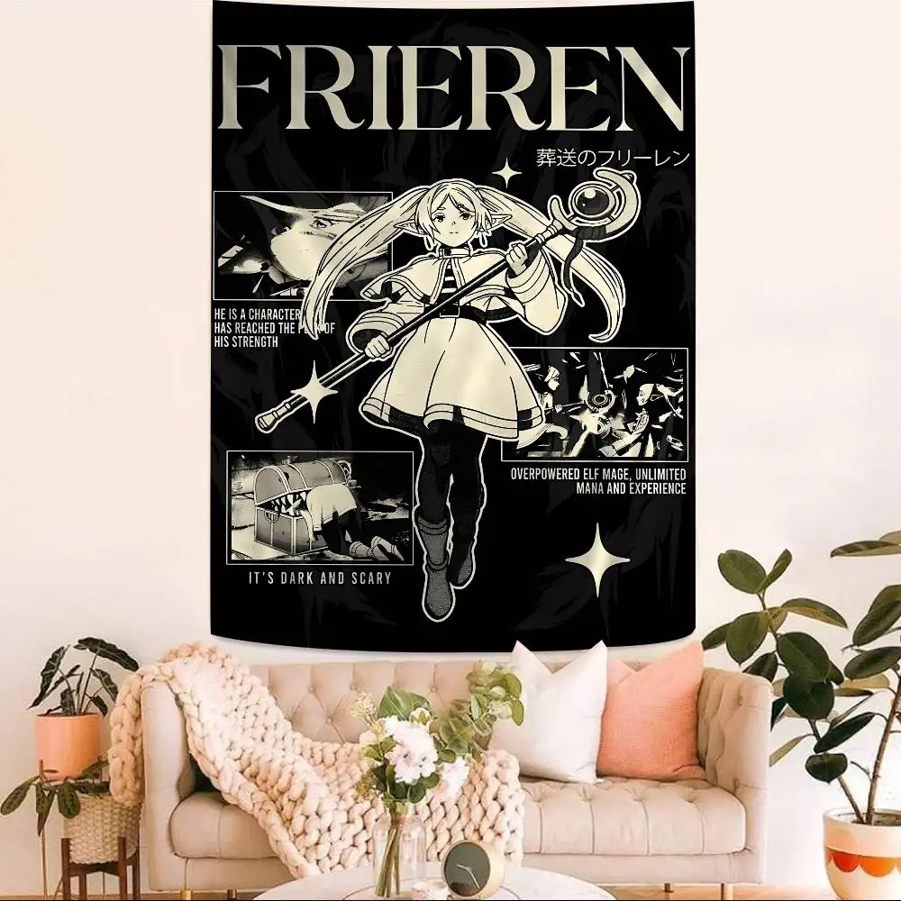 Hot Japan Anime Frieren DIY Wall Tapestry Hanging Tarot Hippie Wall Rugs Dorm Home Decor