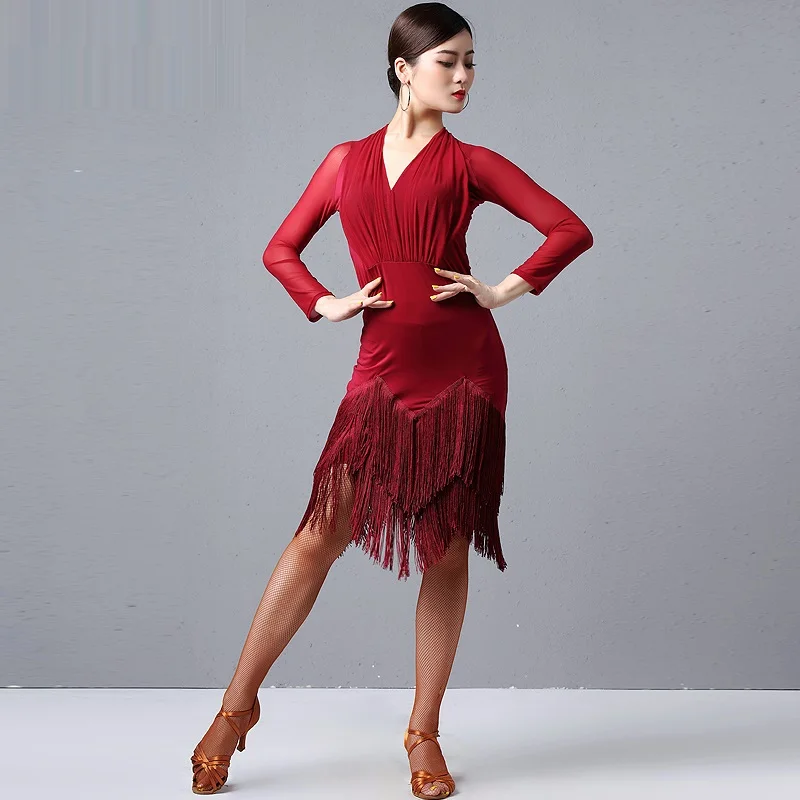 

X018 Latin Dance Dress Adult Modern Dancing Dress Professional Competition Practice Costomes Sexy Tassel Dress