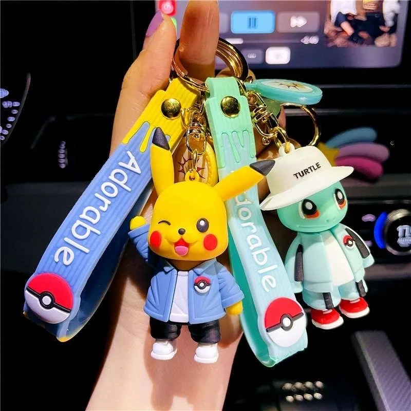 

Anime Pokemon Figures Keychain Pikachu Cartoon Key Chain Charmander Psyduck Fashion Bag Keyring Pendant Accessories Toy Kid Gift