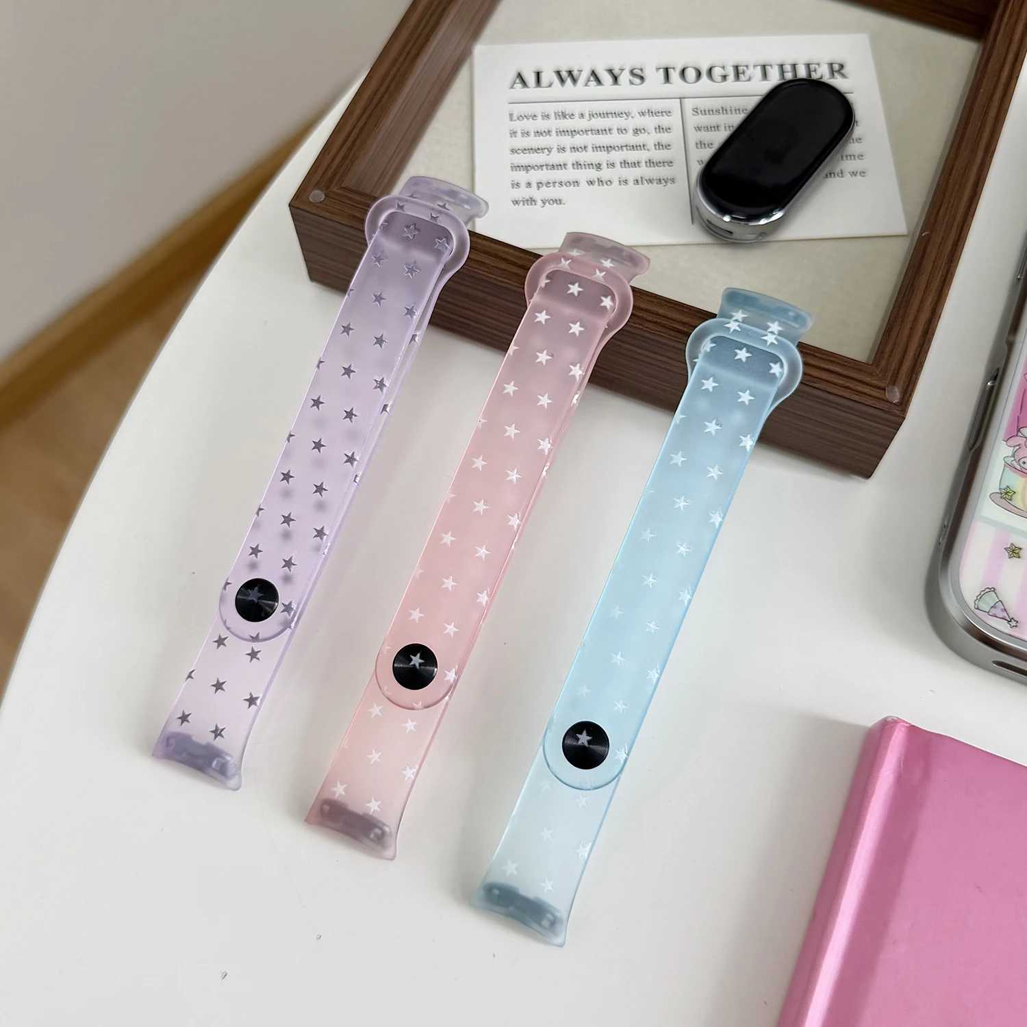Matte transparent colored small star soft TPU strap for Xiaomi wristband 8/9/10 summer lightweight jelly colored hand strap