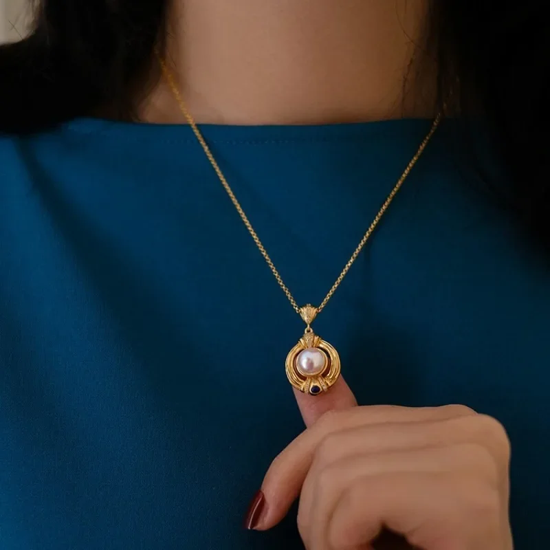 Collane di perle stile corte retrò dal design originale Laziness stile delicato lustro lapislazzuli collare catena gioielli da donna
