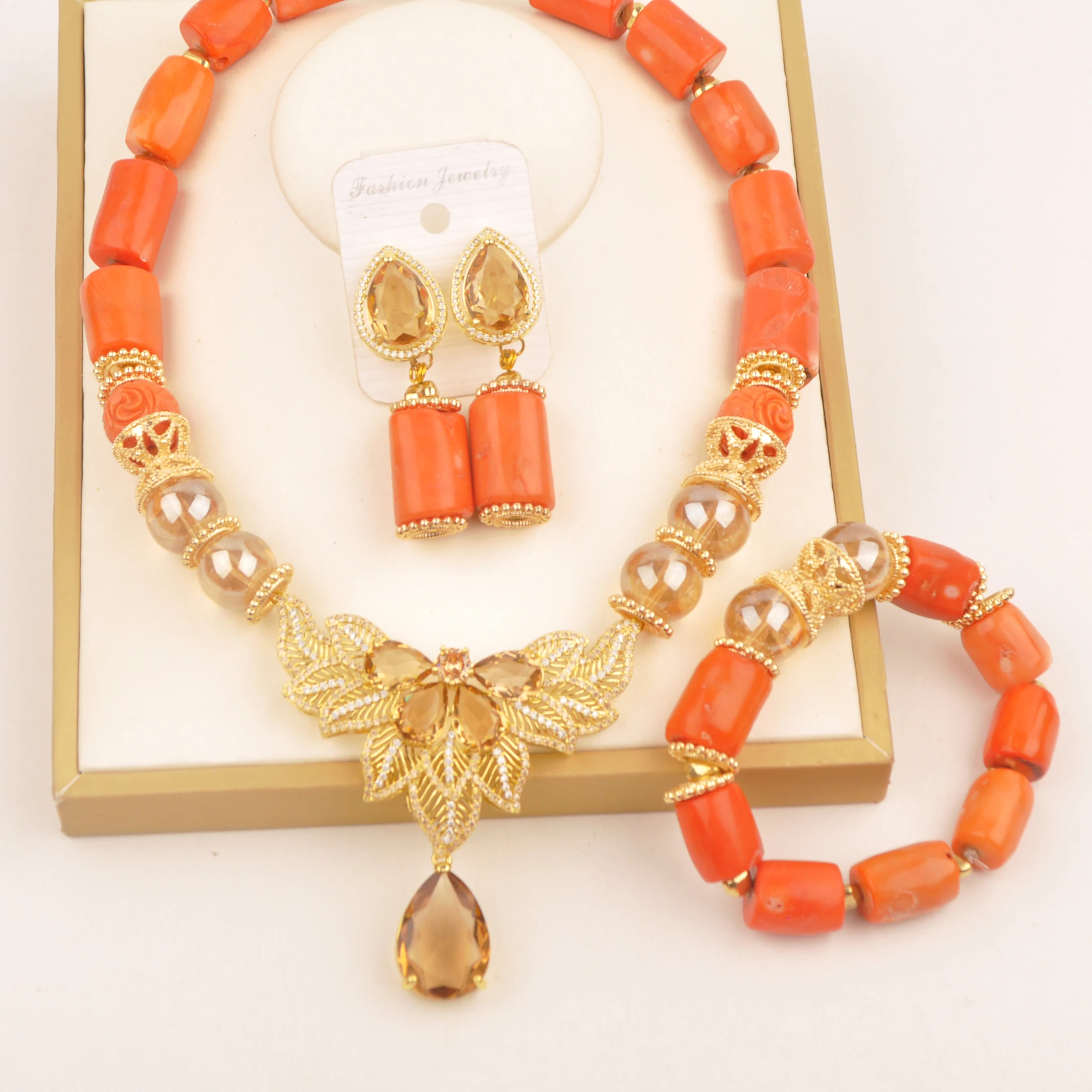 Natural Coral African Collection Necklace Wedding Nigeria Orange fashion jewelry