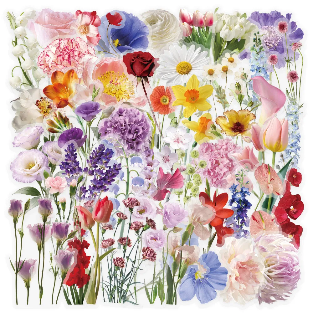 53 Stück elegante Aufkleber mit Blumenmuster, frische Blumenkunst, dekorative Vinyl-Aufkleber, AnimeWorlds Store