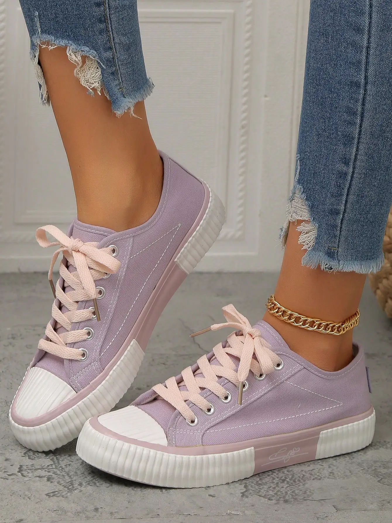 Purple Ladies Canvas Shoes for Woman Sneakers Shoes Girls Student White Canvas Vulcanized Shoes Colorful Lace-up Female