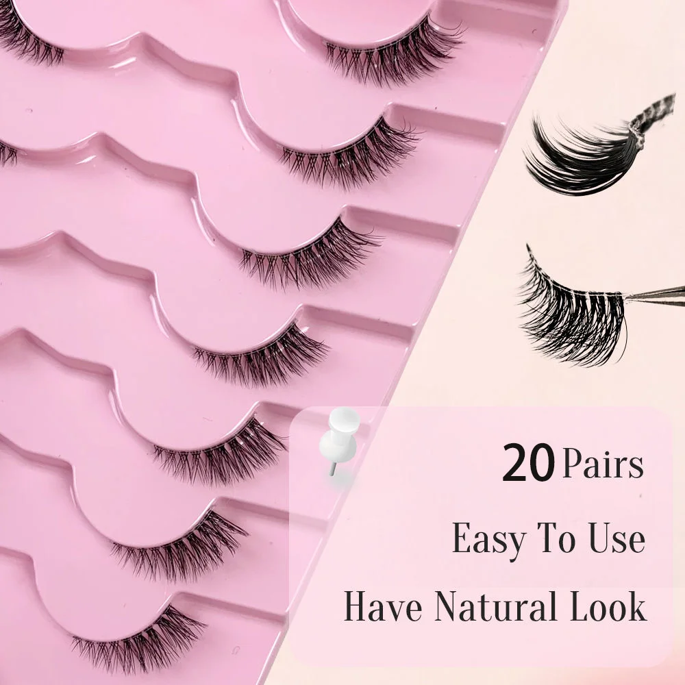 20 Pairs Half-Eye Lashes - Natural Look, reusable, Perfect for Daily Use， Enhance Your Look Instantly，Wispy  and  Fluffy Style