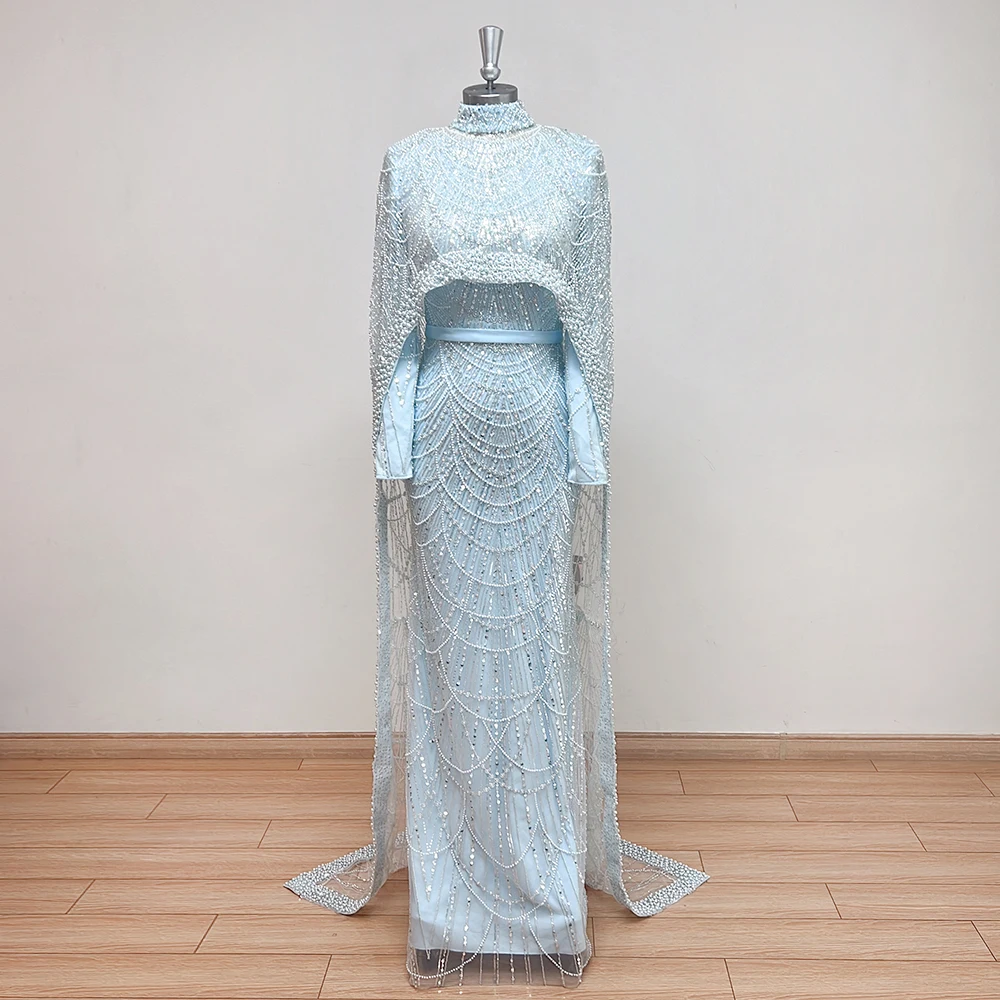 Alinovia Luxury Muslim Evening Dress with Cape 2025 Dubai Mermaid Long Sleeves Formal Wedding Party Gown for Women Customized