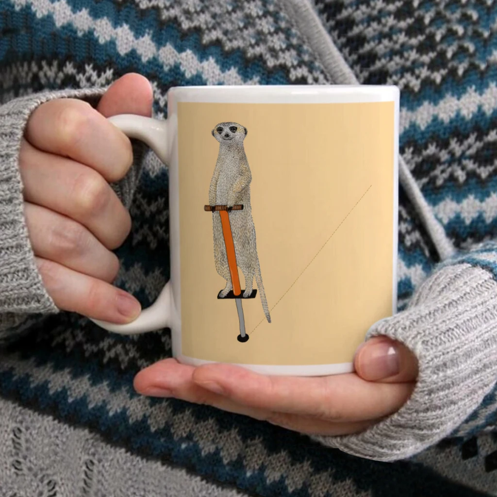 

Meerkat on a Pogo StickCoffee Mug Tea Cup 11oz Coffee Cup Funny Birthday Ceramic Mug Personalized Cup