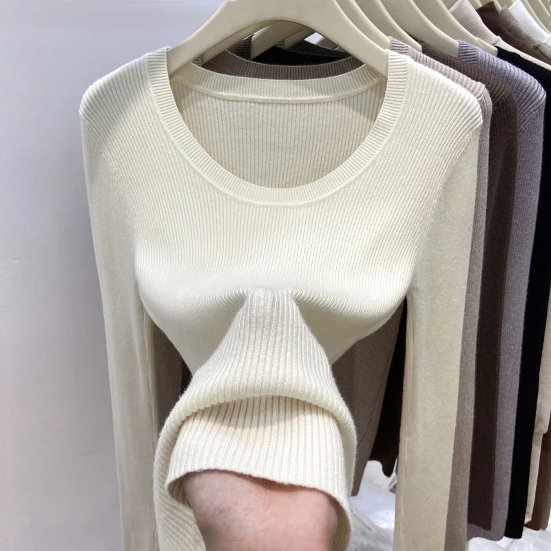 Women Clothing Slim O-Neck Black Knitted Sweater Women Pullovers New Long Sleeve Knit Sweater Pullover Women Tops Sweaters Q3301