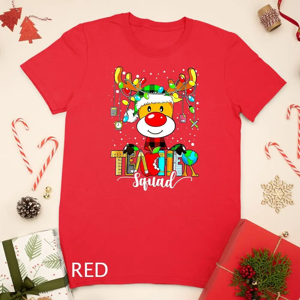 Teacher Squad Reindeer Funny Teacher Christmas Lights Xmas Unisex T-shirt