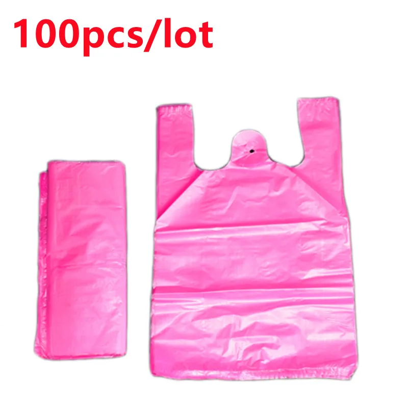 100pcs Plastic Bag Thicken with Handle Wedding Party Candy Gift Bag Supermarket Shopping Kitchen Storage Clean Garbage Bag